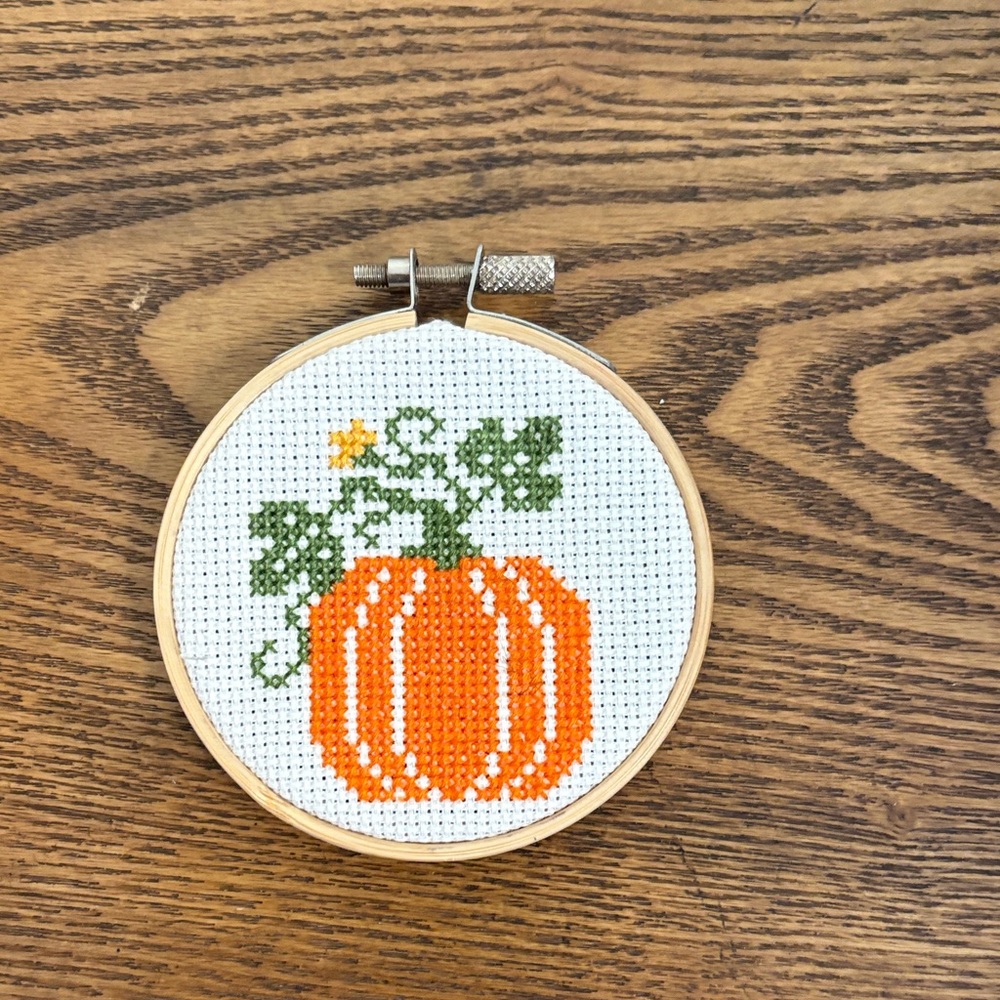 Pumpkin Cross Stitch Hoop Art
